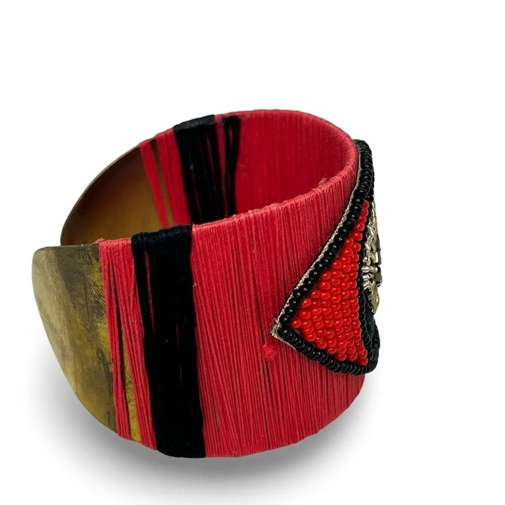 Handcrafted Red Black Evil Eye Brass Bracelet